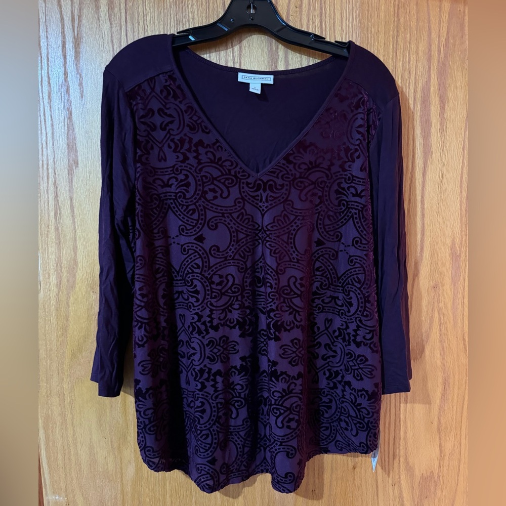 NWT: Dana Buchman Women's Deep Purple V-Neck Blouse